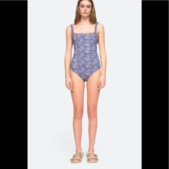 NWT SEA New York Rosita Ruffle One Piece Swimsuit SZ L - Picture 2 of 9